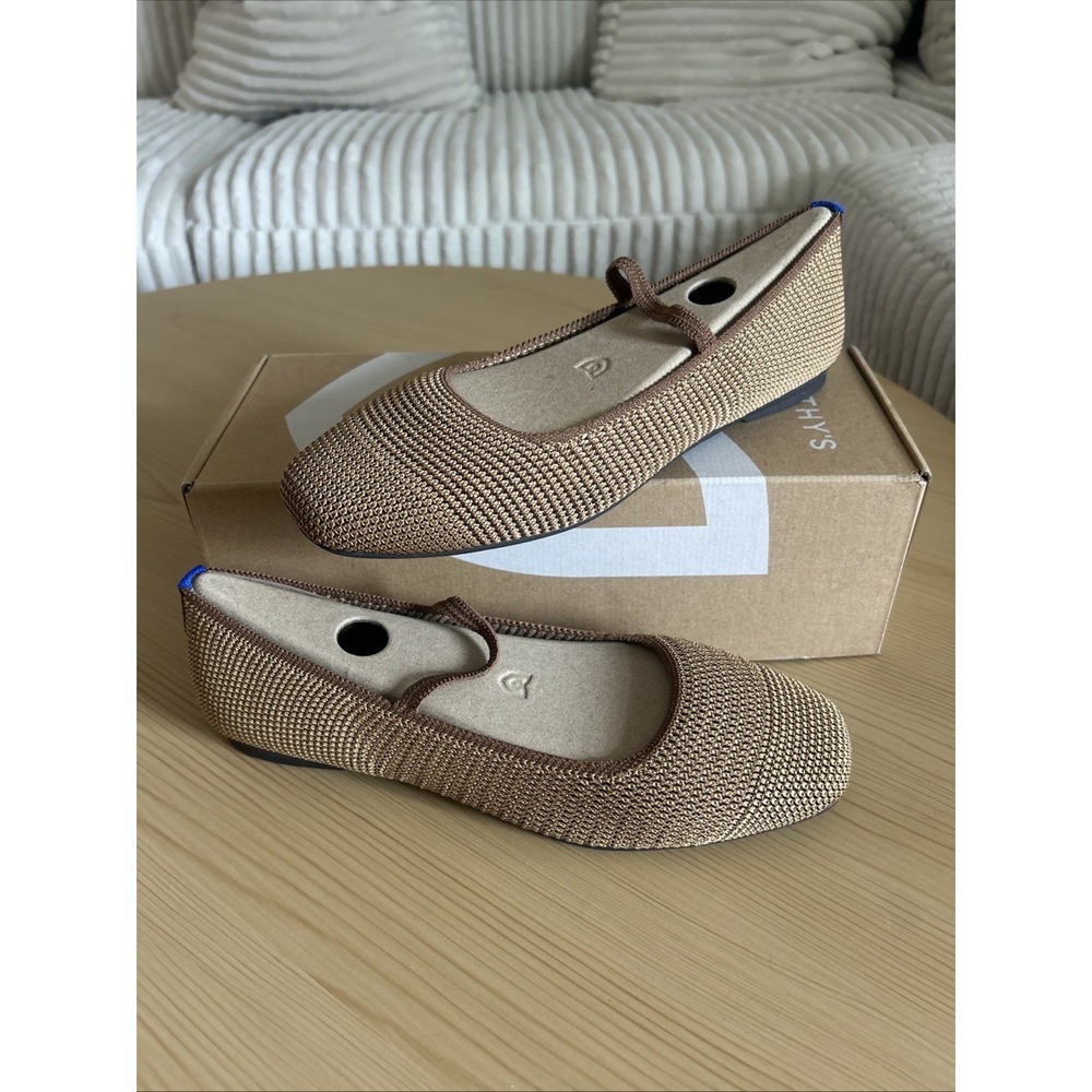 Rothy's The Square Mary Jane Ballet Flat In Wheat Raffia Knit  Size 9 NWT